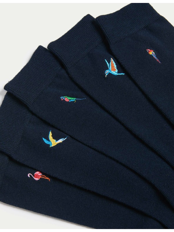 Marks & Spencer Чорапи Cool & Fresh™ с птичи мотив, с висок дял памук, 5 чифта в опаковка Marks & Spencer тъмносини