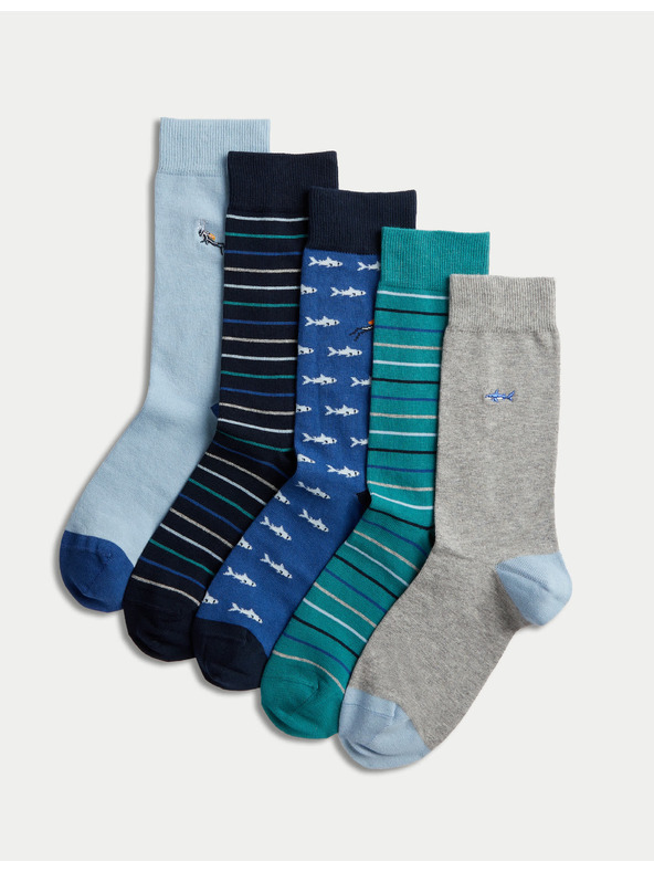 Marks & Spencer Чорапи Cool & Fresh™ с водолазен мотив, с висок дял памук, 5 чифта в опаковка Marks & Spencer сини