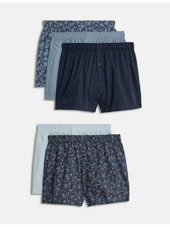 Marks & Spencer Тъкани цветни боксерки с технология StayNew™, от чист памук, 5 бр. в опаковка Marks & Spencer тъмносиня