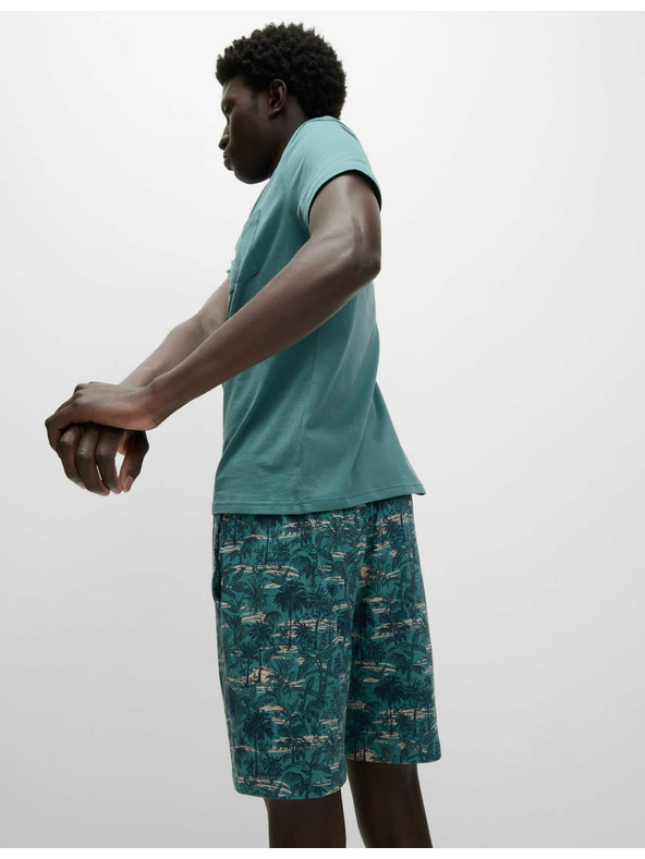 Marks & Spencer Пижама от чист памук с принт на палми Marks & Spencer зелена