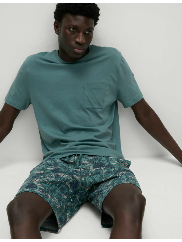 Marks & Spencer Пижама от чист памук с принт на палми Marks & Spencer зелена