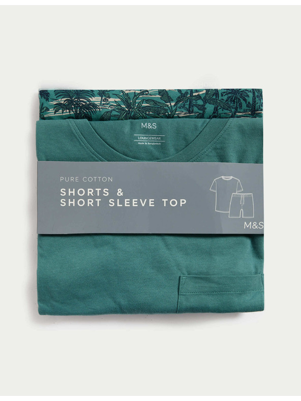 Marks & Spencer Пижама от чист памук с принт на палми Marks & Spencer зелена