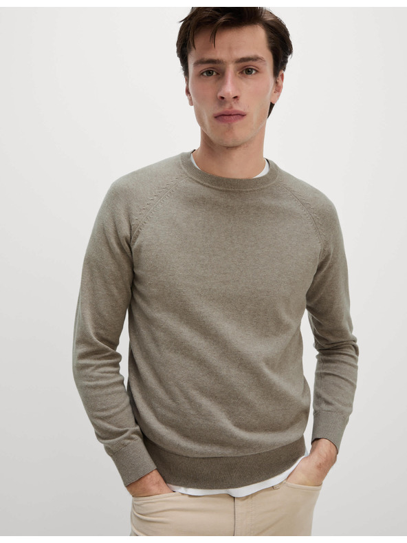 Marks & Spencer Пуловер от чист памук, с деколте към врата Marks & Spencer бежова