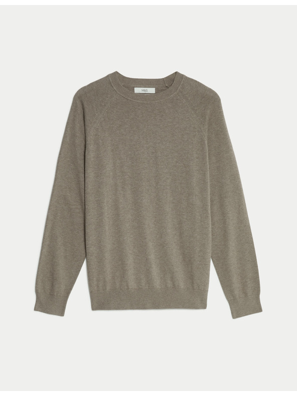 Marks & Spencer Пуловер от чист памук, с деколте към врата Marks & Spencer бежова