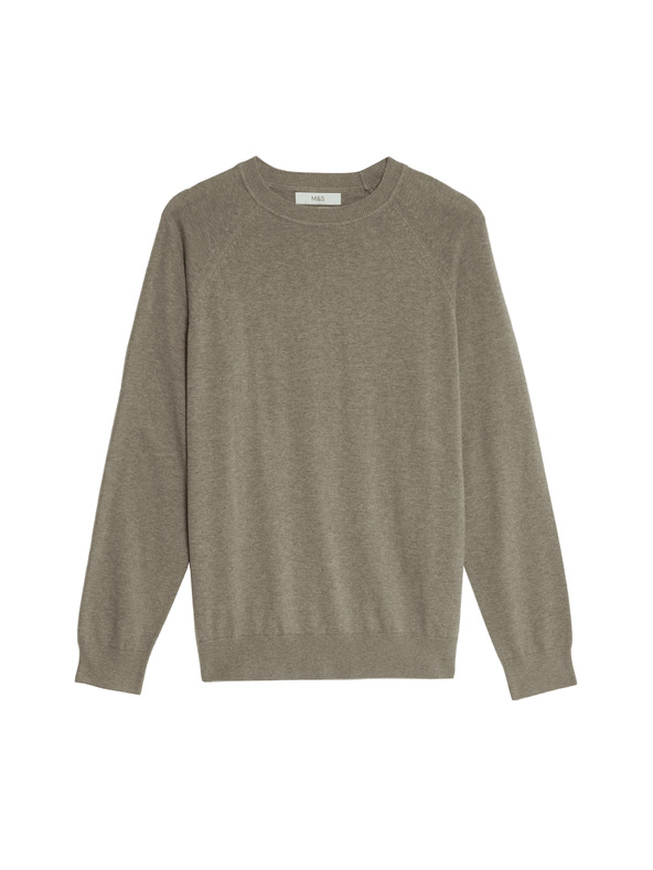 Marks & Spencer Пуловер от чист памук, с деколте към врата Marks & Spencer бежова