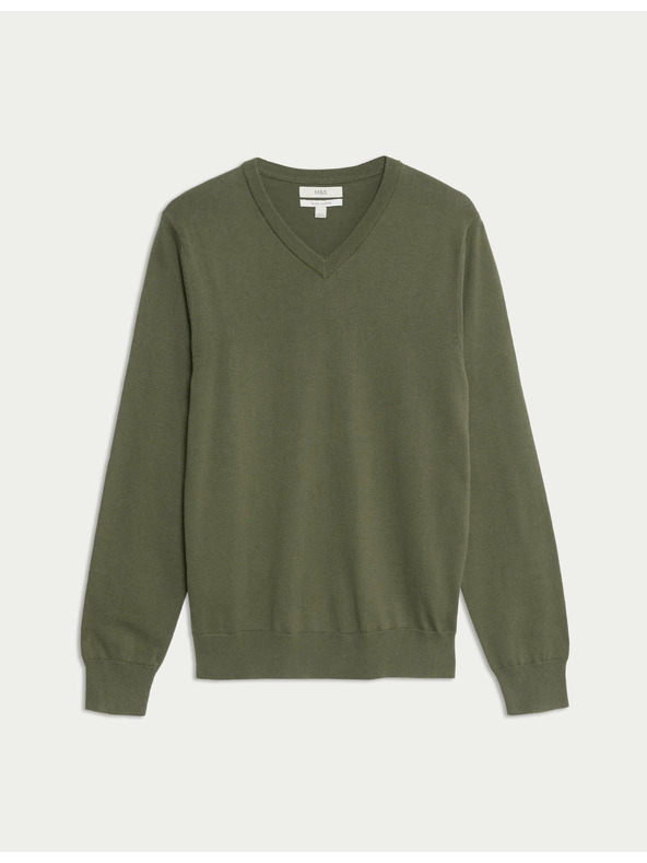 Marks & Spencer Пуловер от чист памук с V-образно деколте Marks & Spencer