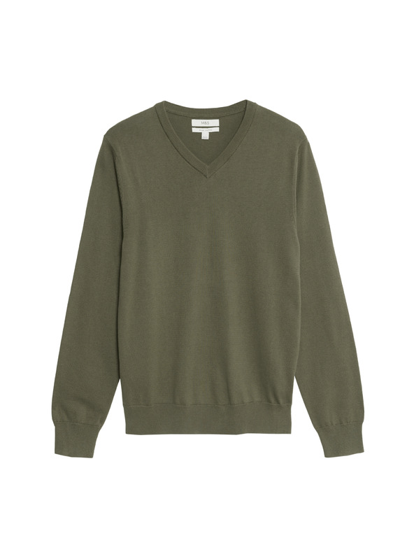 Marks & Spencer Пуловер от чист памук с V-образно деколте Marks & Spencer