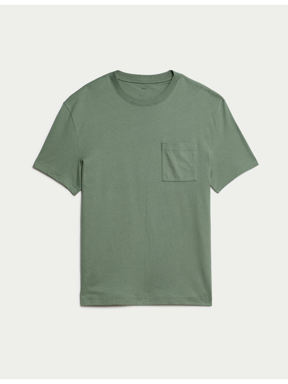 Marks & Spencer Тениска от средно тежък плат от чист памук с джоб Marks & Spencer зелена
