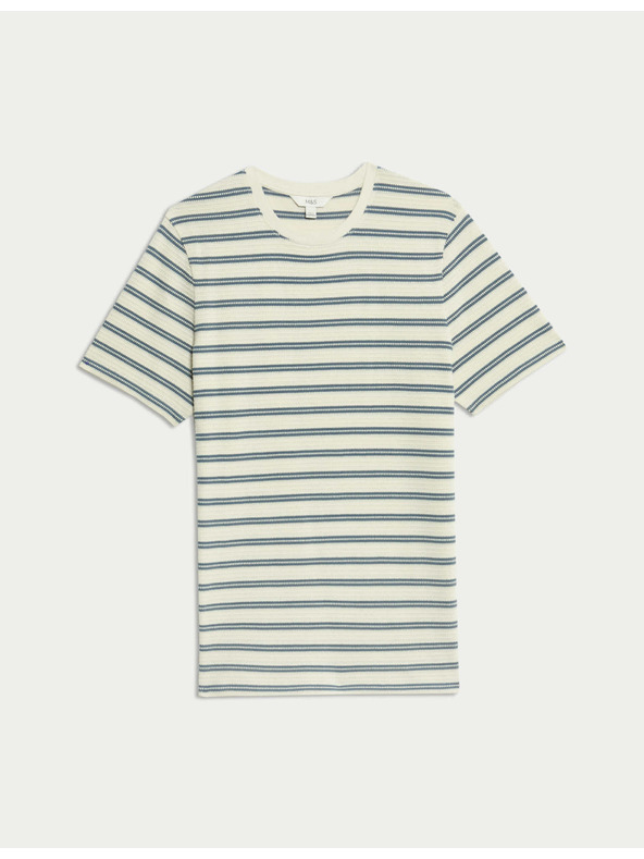 Marks & Spencer Раирана текстурирана тениска с висок дял памук Marks & Spencer синя