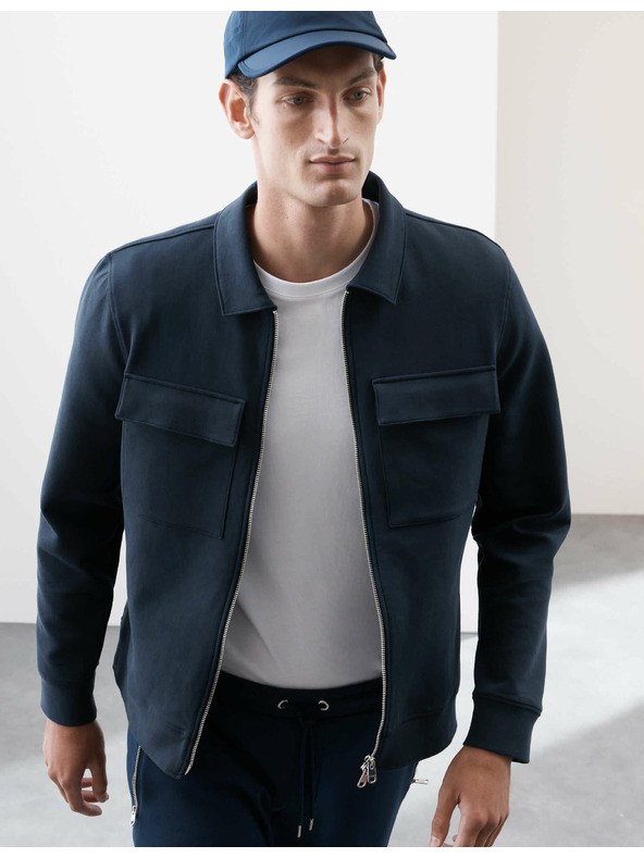 Marks & Spencer Сако с висок дял памук Marks & Spencer в тъмносин цвят