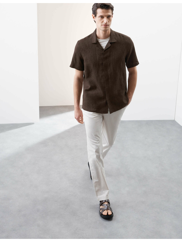 Marks & Spencer Риза от чист лен с шевица и кубанска яка Marks & Spencer в кафяв цвят