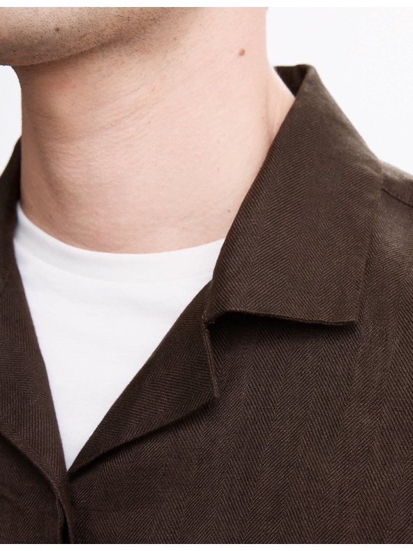 Marks & Spencer Риза от чист лен с шевица и кубанска яка Marks & Spencer в кафяв цвят