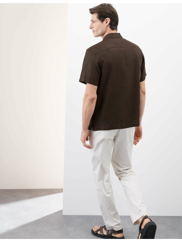 Marks & Spencer Риза от чист лен с шевица и кубанска яка Marks & Spencer в кафяв цвят