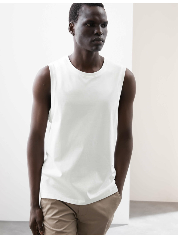 Marks & Spencer Топ от чист Supima® памук с деколте до врата Marks & Spencer бял