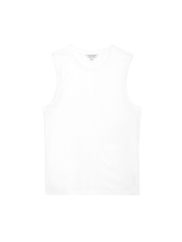 Marks & Spencer Топ от чист Supima® памук с деколте до врата Marks & Spencer бял