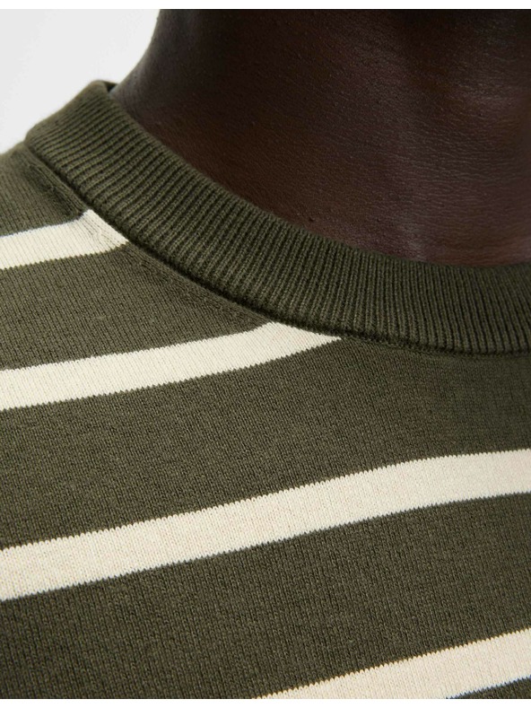 Marks & Spencer Раирана тениска с висок дял памук Marks & Spencer в зелен цвят