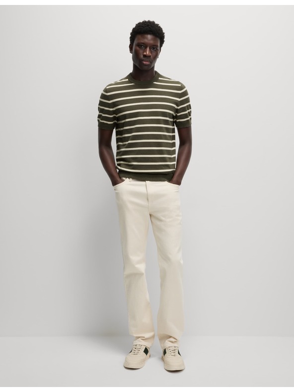 Marks & Spencer Раирана тениска с висок дял памук Marks & Spencer в зелен цвят