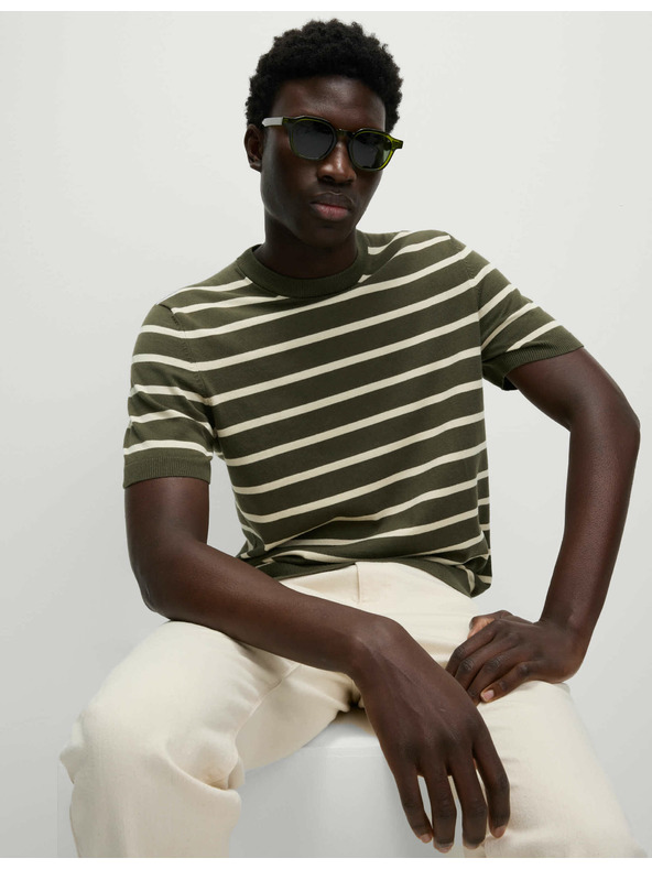 Marks & Spencer Раирана тениска с висок дял памук Marks & Spencer в зелен цвят