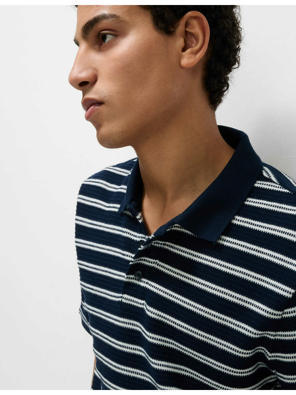 Marks & Spencer Раирана поло риза с висок дял памук Marks & Spencer в тъмносин цвят