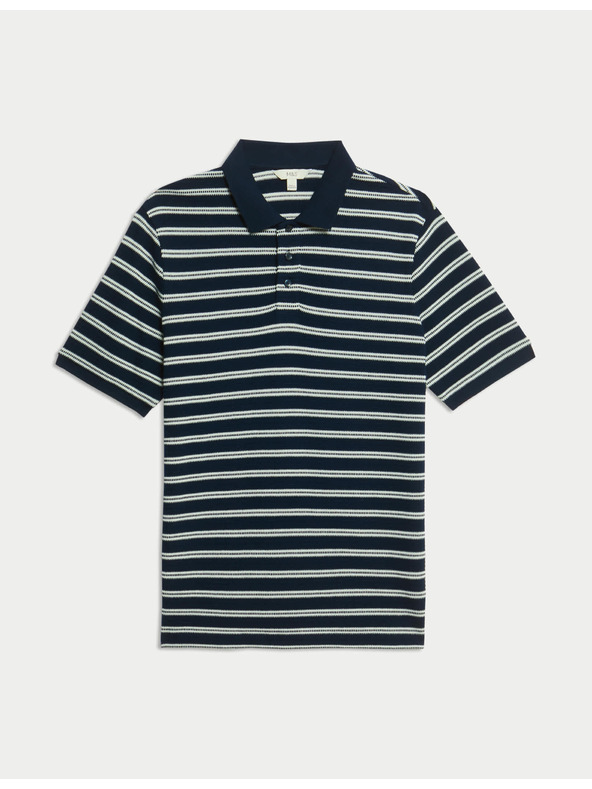 Marks & Spencer Раирана поло риза с висок дял памук Marks & Spencer в тъмносин цвят