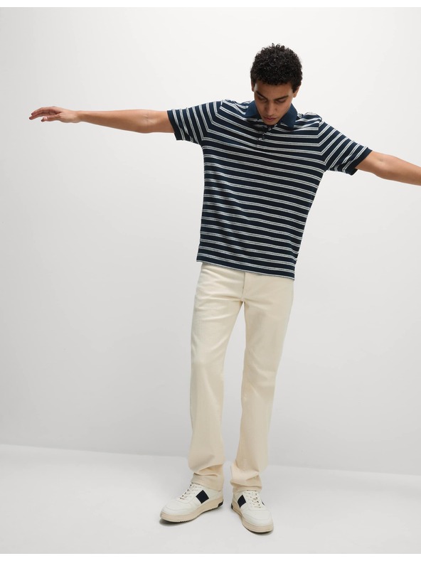 Marks & Spencer Раирана поло риза с висок дял памук Marks & Spencer в тъмносин цвят