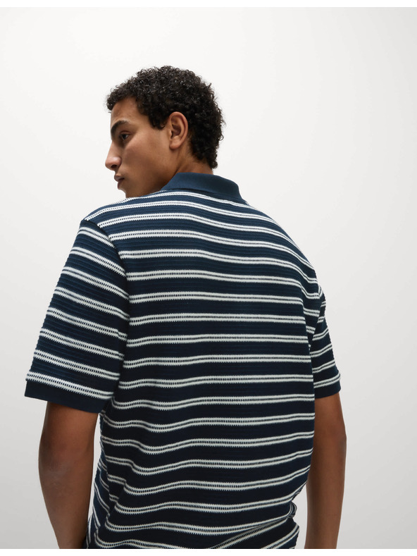 Marks & Spencer Раирана поло риза с висок дял памук Marks & Spencer в тъмносин цвят