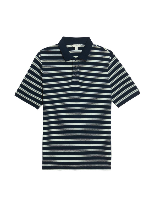 Marks & Spencer Раирана поло риза с висок дял памук Marks & Spencer в тъмносин цвят