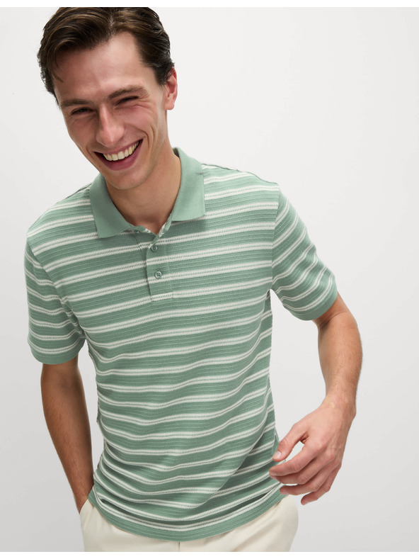 Marks & Spencer Раирана поло риза с висок дял памук Marks & Spencer в зелен цвят