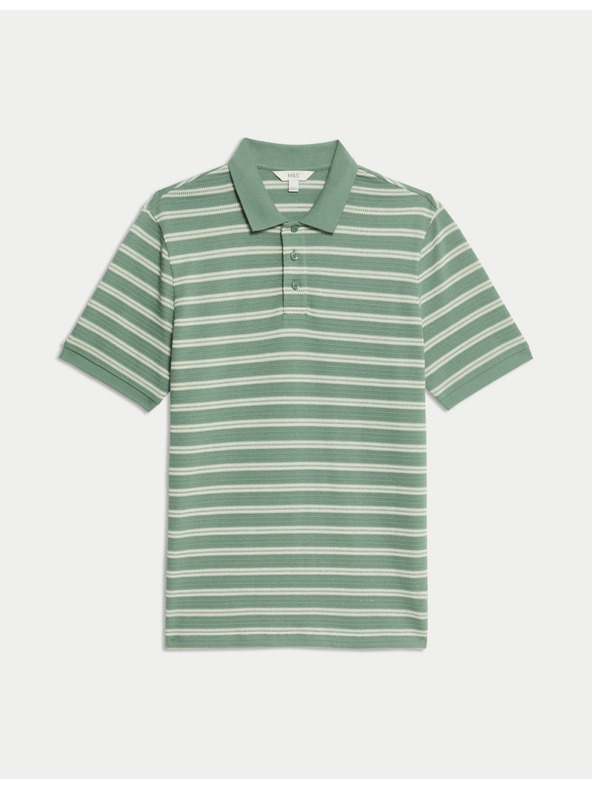 Marks & Spencer Раирана поло риза с висок дял памук Marks & Spencer в зелен цвят