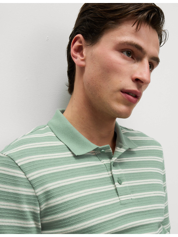 Marks & Spencer Раирана поло риза с висок дял памук Marks & Spencer в зелен цвят