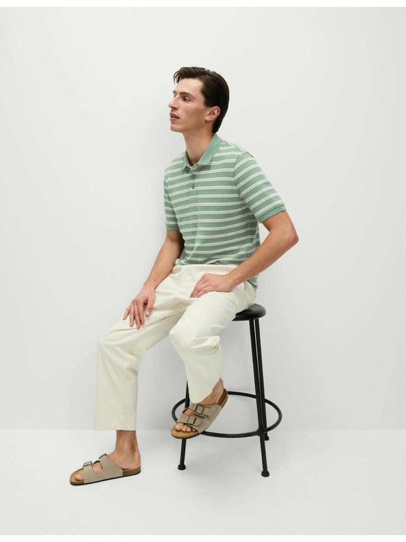 Marks & Spencer Раирана поло риза с висок дял памук Marks & Spencer в зелен цвят