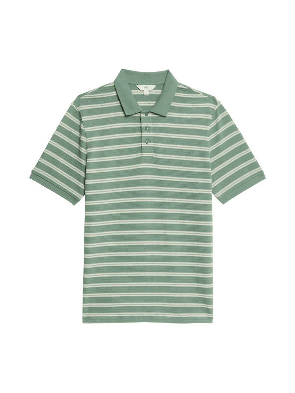 Marks & Spencer Раирана поло риза с висок дял памук Marks & Spencer в зелен цвят