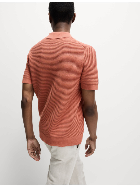 Marks & Spencer Плетена поло риза с отворена яка, от чист памук Marks & Spencer в оранжев цвят