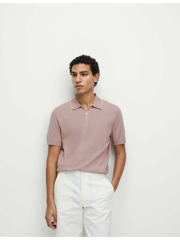 Marks & Spencer Плетена поло риза с половинzip, с висок дял памук Marks & Spencer в кафяв цвят