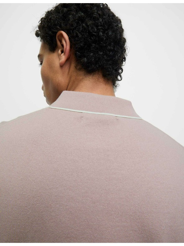 Marks & Spencer Плетена поло риза с половинzip, с висок дял памук Marks & Spencer в кафяв цвят