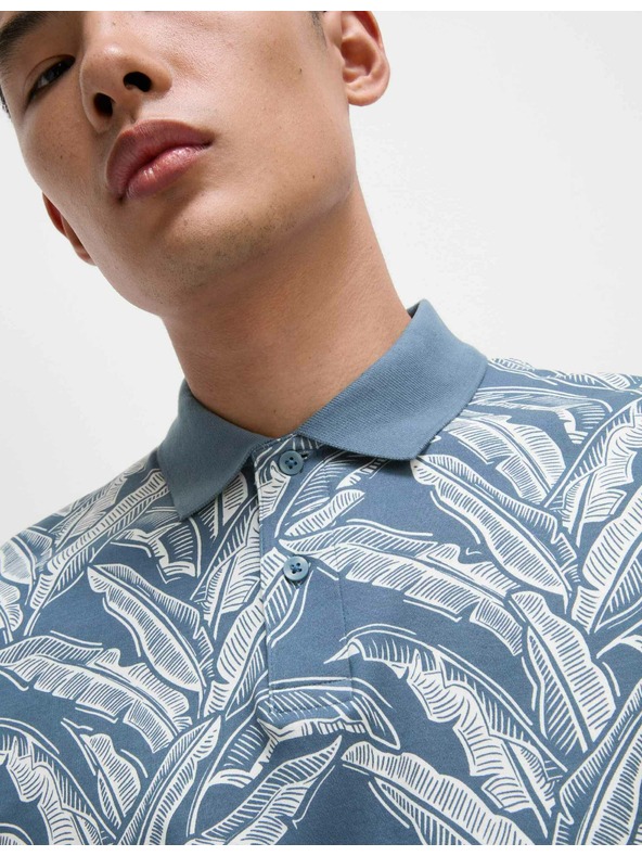 Marks & Spencer Поло тениска от чист памук с принт на банани Marks & Spencer синя