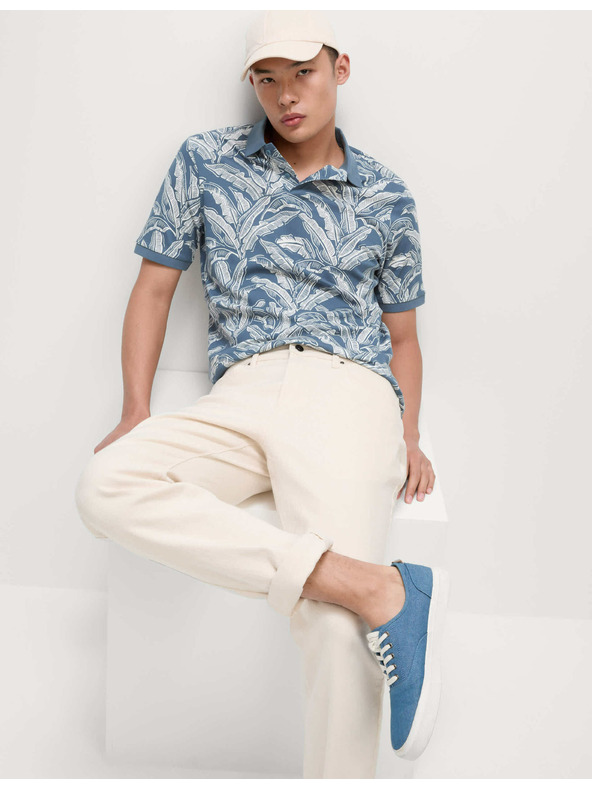 Marks & Spencer Поло тениска от чист памук с принт на банани Marks & Spencer синя