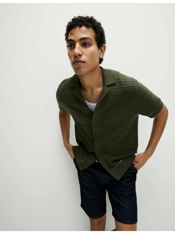 Marks & Spencer Плетена поло тениска с текстура и висок дял памук Marks & Spencer зелена