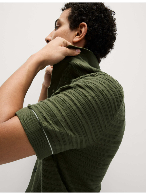 Marks & Spencer Плетена поло тениска с текстура и висок дял памук Marks & Spencer зелена