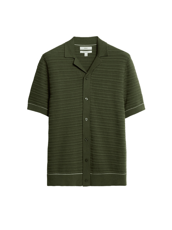 Marks & Spencer Плетена поло тениска с текстура и висок дял памук Marks & Spencer зелена