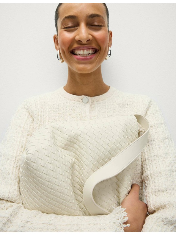 Marks & Spencer Плетен кардиган с ресни и деколте до врата, с висок дял памук Marks & Spencer кремаво