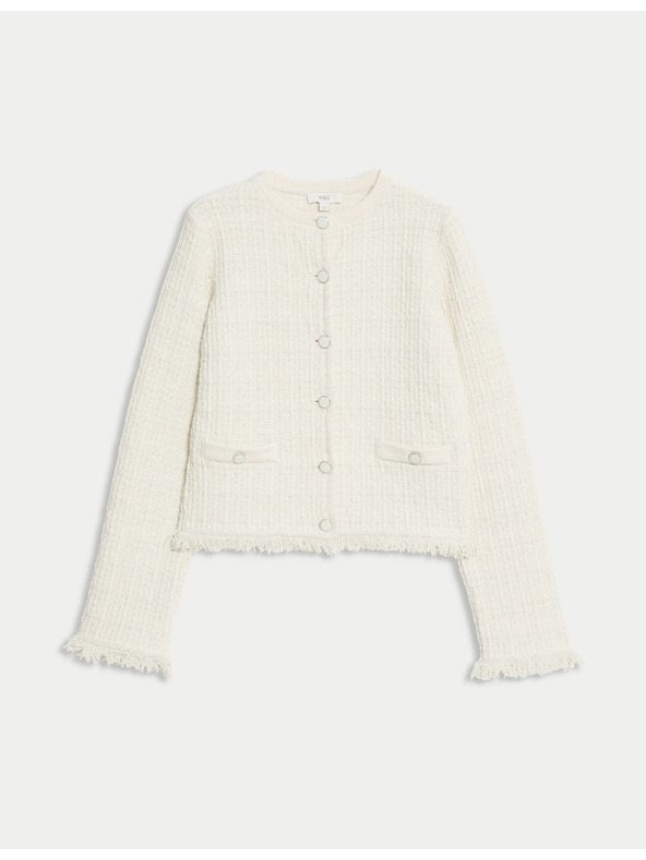 Marks & Spencer Плетен кардиган с ресни и деколте до врата, с висок дял памук Marks & Spencer кремаво