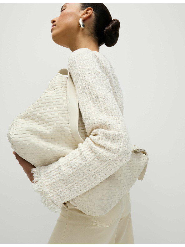 Marks & Spencer Плетен кардиган с ресни и деколте до врата, с висок дял памук Marks & Spencer кремаво