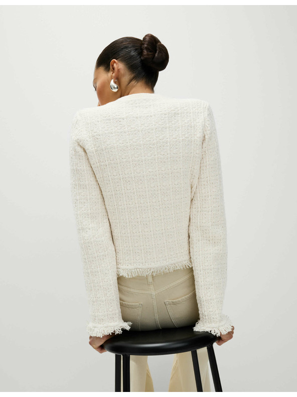 Marks & Spencer Плетен кардиган с ресни и деколте до врата, с висок дял памук Marks & Spencer кремаво