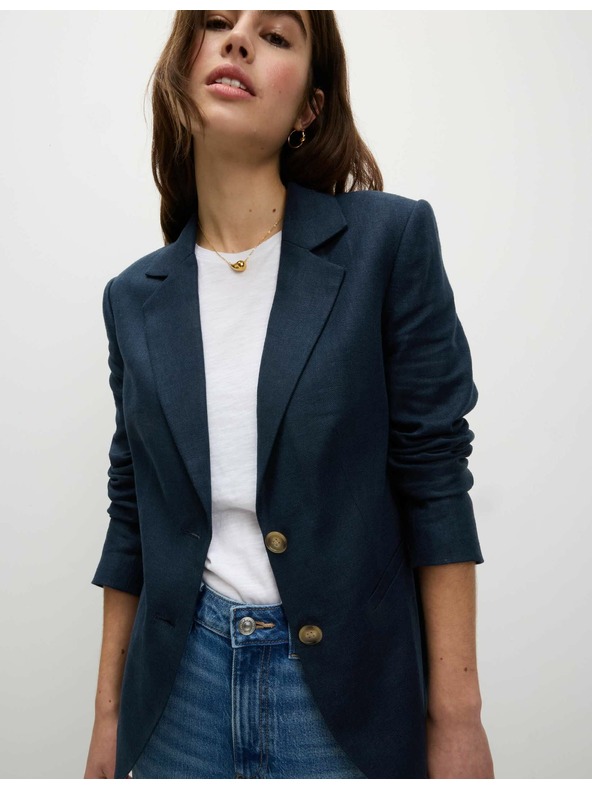 Marks & Spencer Едноредно сако с висок дял лен Marks & Spencer тъмносиньо