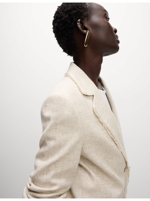 Marks & Spencer Меланжирано сако с разкъсани краища и висок дял лен Marks & Spencer кремаво