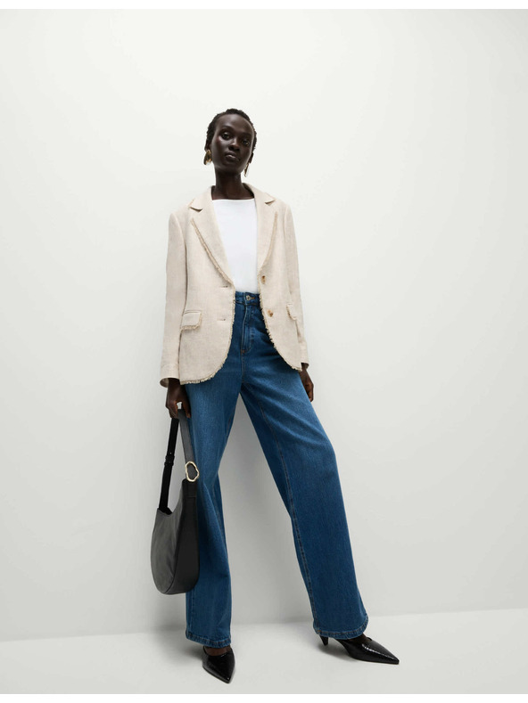 Marks & Spencer Меланжирано сако с разкъсани краища и висок дял лен Marks & Spencer кремаво