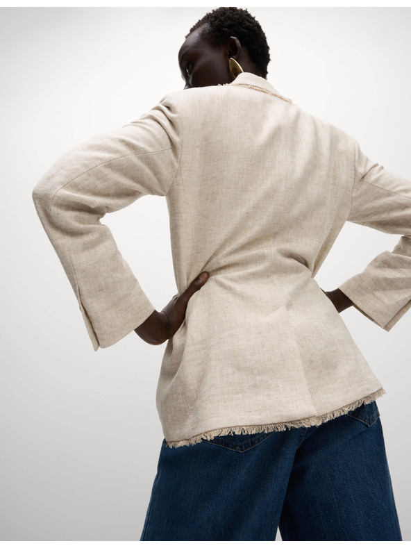 Marks & Spencer Меланжирано сако с разкъсани краища и висок дял лен Marks & Spencer кремаво