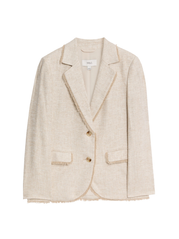 Marks & Spencer Меланжирано сако с разкъсани краища и висок дял лен Marks & Spencer кремаво