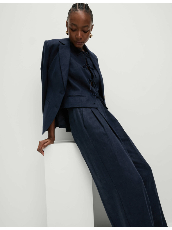 Marks & Spencer Текстилни панталони с висок процент лен и широки крачоли Marks & Spencer тъмносин